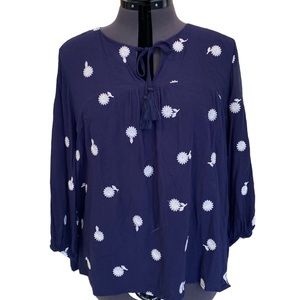 SKIES ARE BLUE Curvy Flowy Floral Blue/White Embroidered Peasant Top Size 1X